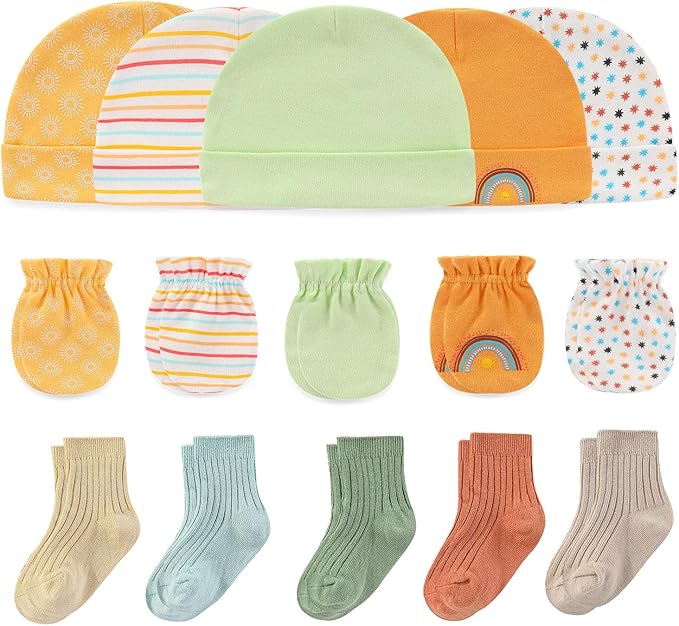 Baby Hats Mittens and Socks Set Cotton Newborn Hat Beanie Soft Infant Girls Boys Caps Gloves 0-6 month-CubbioJoy