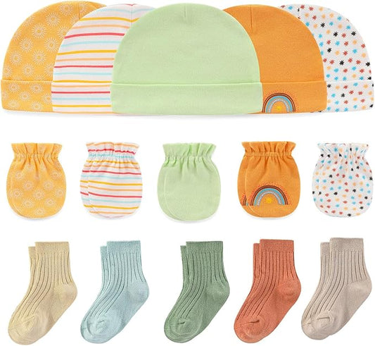 Baby Hats Mittens and Socks Set Cotton Newborn Hat Beanie Soft Infant Girls Boys Caps Gloves 0-6 month-CubbioJoy