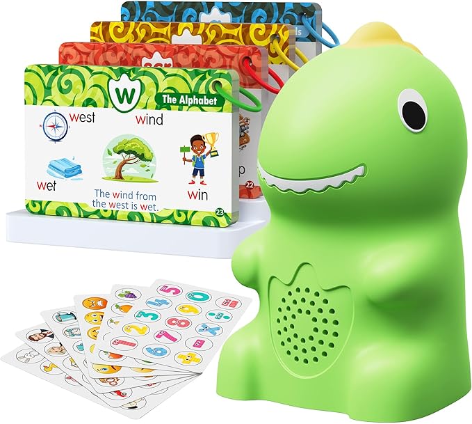 Dinosaur Talking Pen with Phonics Cards, Montessori Toys for Toddlers, Autism Sensory Interactive Toys, Educational Birthday ABC 123 Learning Set, 73PCS Flash Cards & 6 Stickers-CubbioJoy
