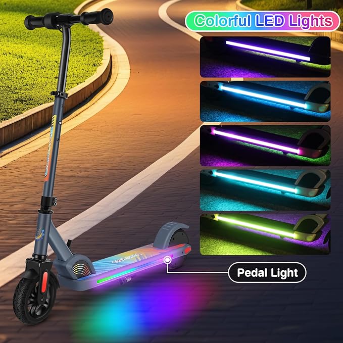 Caroma Electric Scooter for Kids Ages 6-12,150W/180WMotor,10 MPH Max Speed & 7 Miles,Colorful Lights,Adjustable Height & Speed,LED Display,Foldable Kids Electric Scooter 132 Lbs Max Load,Idea Gift-CubbioJoy