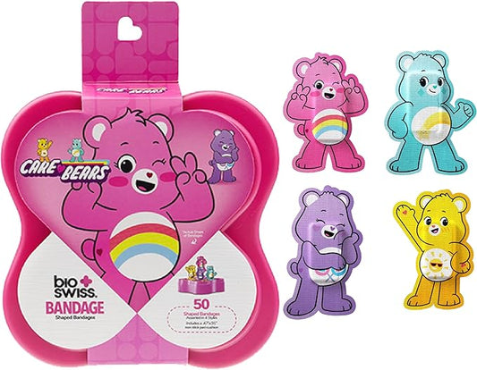 BioSwiss Care Bears Bandages, Unlock The Magic Care Bear Shaped Self Adhesive Bandage, Latex Free Sterile Wound Care, Fun First Aid Kit Supplies for Kids, 50 Count-CubbioJoy