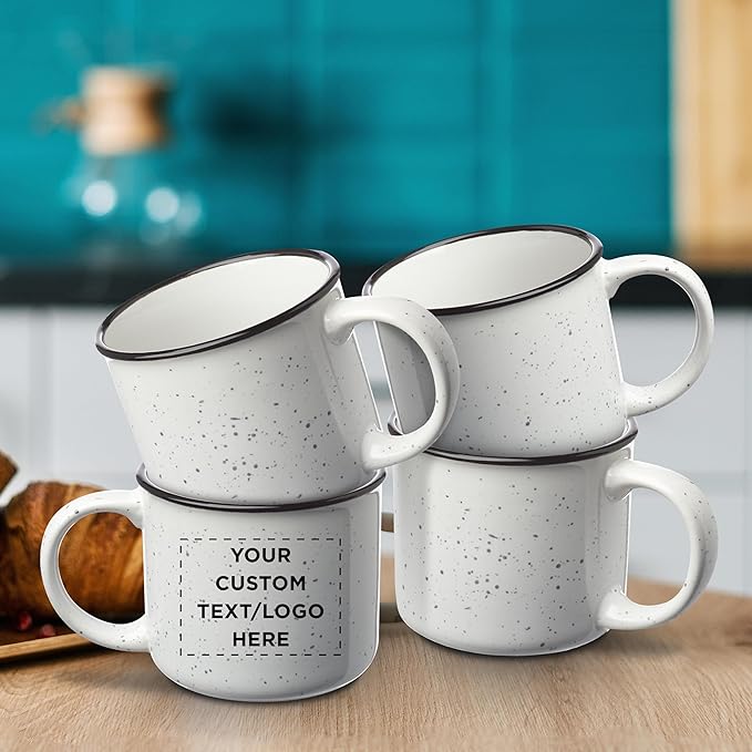 DISCOUNT PROMOS Custom Ceramic Campfire Coffee Mugs 13 oz. Set of 50, Personalized Bulk Pack - Perfect for Tea, Espresso, Cappuccino, Hot Cocoa - White-CubbioJoy