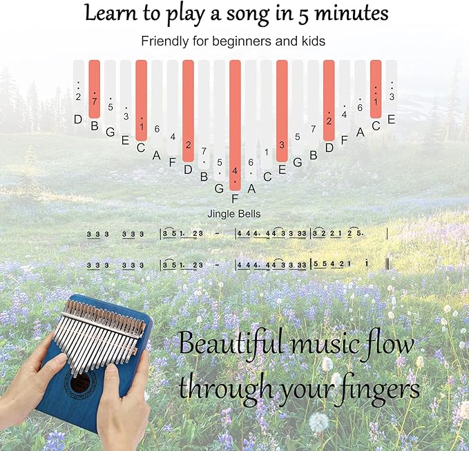 Kalimba Thumb Piano,YUNDIE Portable 21 Keys Mbira Finger Piano with Tune Hammer and Study Instruction,Musical Instruments Gift for Kid Adult Beginners Professional(Blue)-CubbioJoy