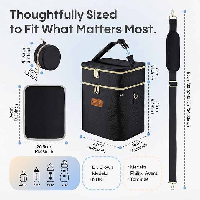 Breastmilk Cooler Bag with Ice Pack & Pacifier Case, Large Double Layer Insulated Baby Bottle Cooler Fits 6 Bottles, Breast Pump Storage Bag for Working Nursing Moms, with Gift Box-CubbioJoy