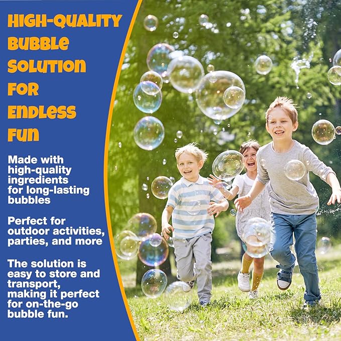 Bubble Solution | Bubbles Refill Solution 68 Oz. | Ready to Use Solution for Bubble Machines, Wands, Guns, & Other Bubble Blower Toys for Toddlers & Kids | Easy Grip Bulk Bottle-CubbioJoy