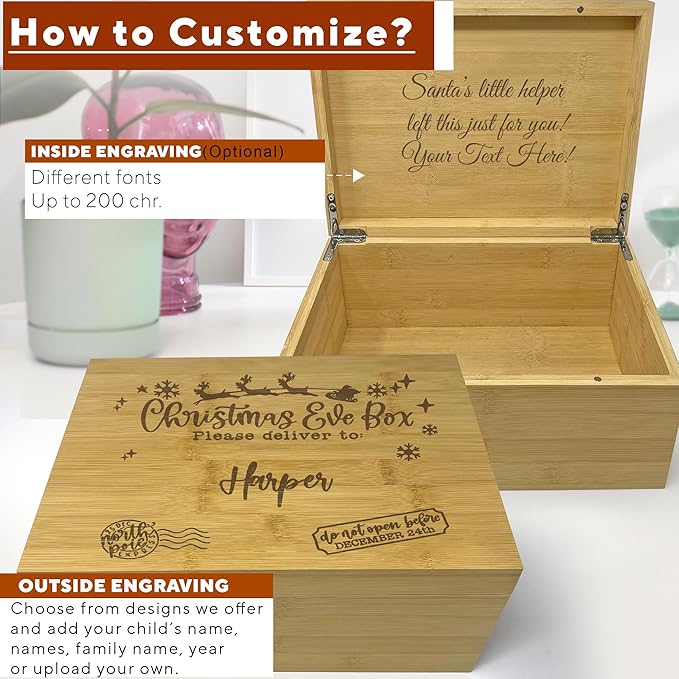 Custom Christmas Eve Box - North Pole Delivery Box - Xmas Gift Boxes for Gifts - Christmas Tree Present Boxes Personalized - Large Santa Storage Chest - Reusable Holiday Decor 11 x 8 x 4.75 in-CubbioJoy