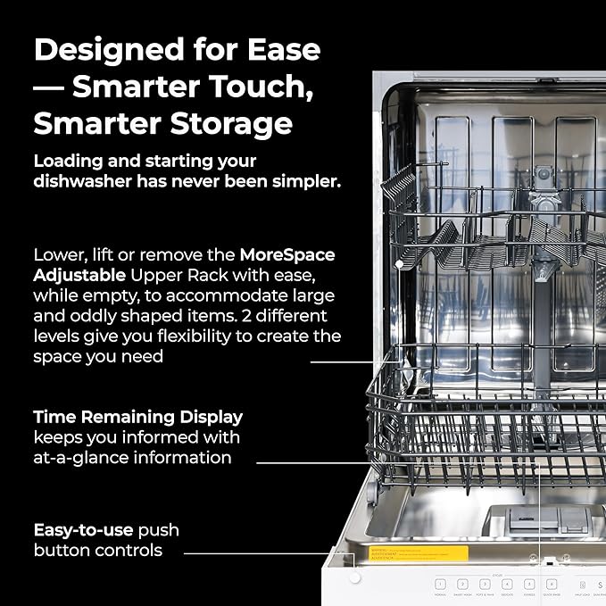 Kenmore 24" Built-in Stainless Steel Tub Dishwasher EasyFlex 3rd, SmartWash, UltraWash Plus, TurboDry, and MoreSpace Adjustable Rack, Energy Star Certified, White-CubbioJoy
