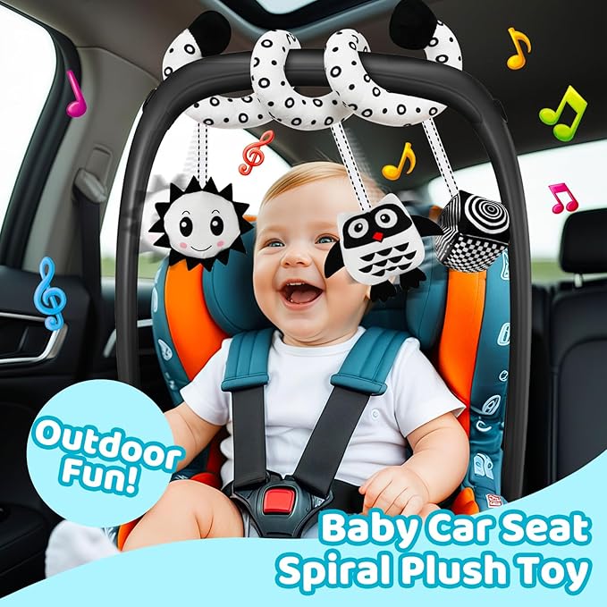 Black and White High Contrast Baby Toys - Sensory Infant Hanging Carseat & Stroller Toy for Newborns 0-6,6-12Months Perfect Easter Birthday & Baby Shower for Babies Boys Girls-CubbioJoy