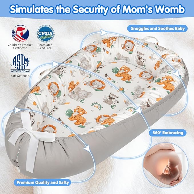 Baby Lounger - Breathable & Soft Baby Nest, Portable and Lightweight Tummy Time Lounger for Home and Travel, Ideal Newborn Babies Essentials Baby Shower Gifts-CubbioJoy