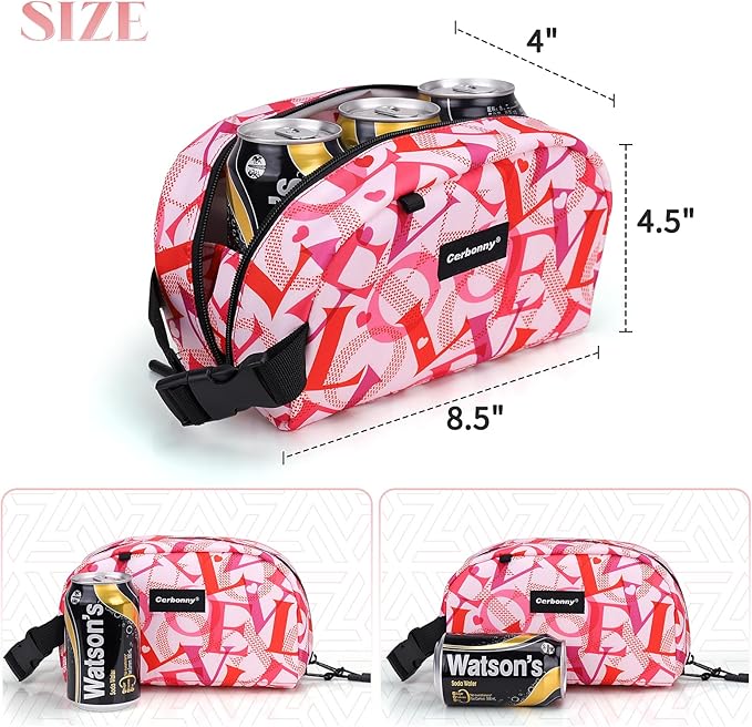 Cerbonny Small Cooler Bag Freezable Lunch Bag for Work School Travel, Leak-Proof, Insulated, Portable, Lightweight, 2.5L, Love Pattern-CubbioJoy