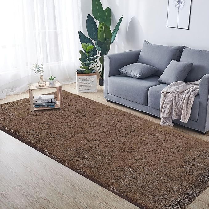 2x6 Runner Rug for Bedroom: Fluffy Shag Soft Washable Rugs Small Fuzzy Plush Indoor Carpet for Hallway Bedside Dorm Kids Girls Boys Room (Coffee, 2'x6')-CubbioJoy