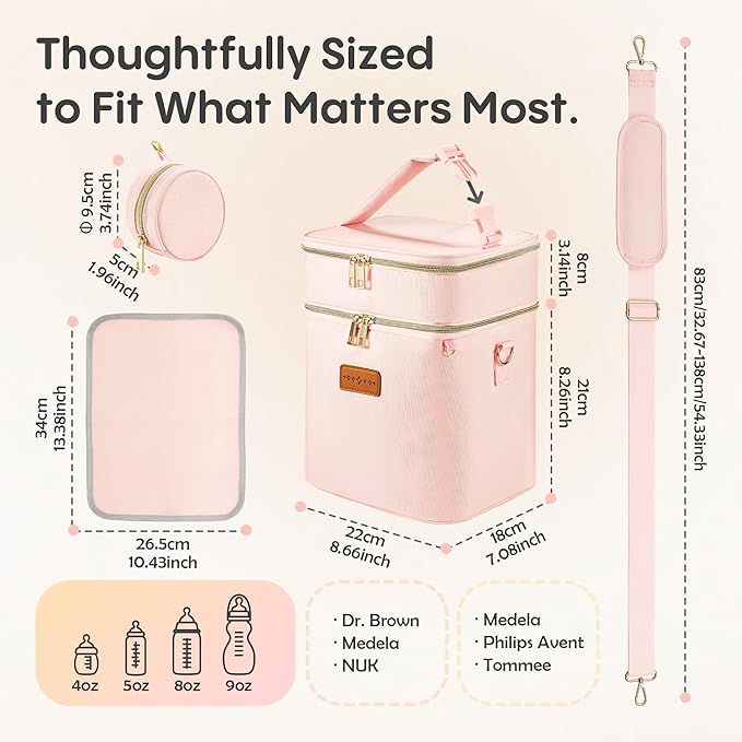 Breastmilk Cooler Bag with Ice Pack & Pacifier Case, Large Double Layer Insulated Baby Bottle Cooler Fits 6 Bottles, Breast Pump Storage Bag for Working Nursing Moms, with Gift Box-CubbioJoy