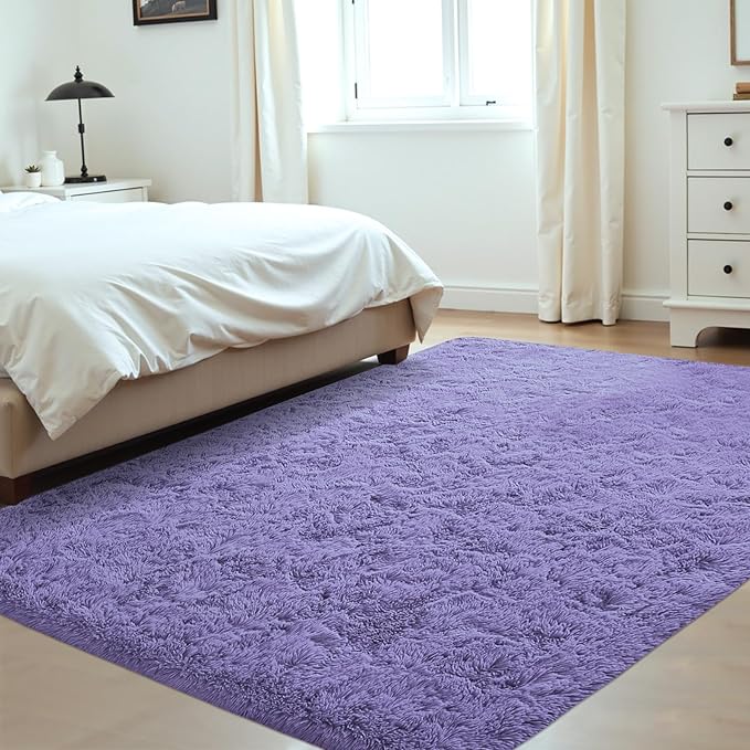 4x6 Area Rug for Living Room: Fluffy Shag Soft Washable Rugs Fuzzy Plush Indoor Carpet for Bedroom Nursery Playroom Dorm Kids Girls Boys Room (Purple, 4'x6')-CubbioJoy