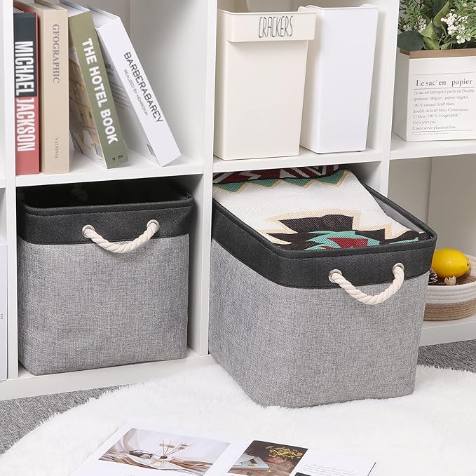 Bidtakay Fabric Storage Baskets with Handles [2-Pack] Large Canvas Organizer 16" X 11.8" X 11.8" Foldable Tall Baskets Rectangular Gift Basket Decorative Storage Bins for Closet, Home(Black&Grey)-CubbioJoy