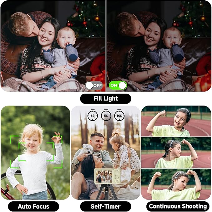 Digital Camera, FHD 4K 44MP Digital Camera, 16X Digital Zoom, Digital Point and Shoot Camera with 3-LED Fill Lights, 64GB SD Card, Compact Camera for Kids Teen Boys Girls, Cream-CubbioJoy