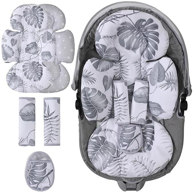 Infant Car Seat Insert, 2-in-1 Head & Body Carseat Support for Baby Newborn Toddler with Strap Covers, Reversible Ultra-Soft Cushion for Baby Carseat, Stroller, Swing & Bouncer-CubbioJoy