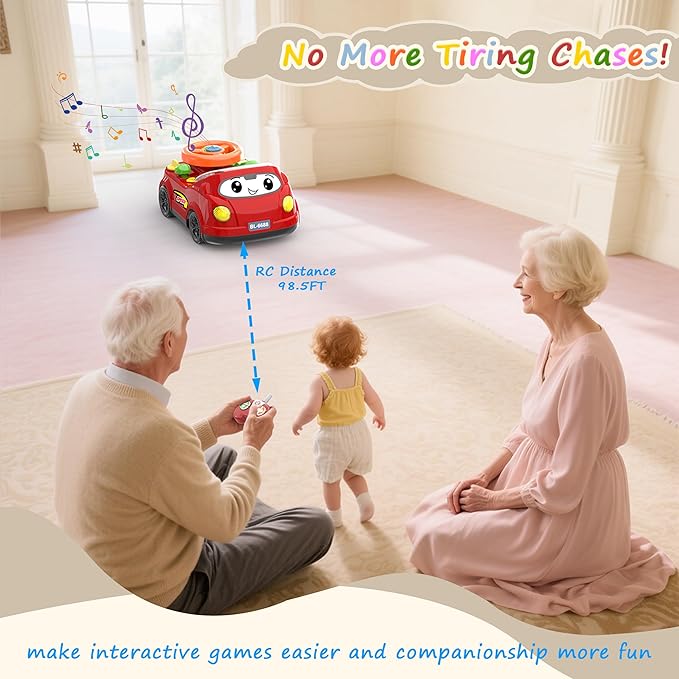 2-in-1 Toddler RC Car & Steering Wheel Toy with Music | Interactive Simulation Driving Adventure Toy for 18+ Months Baby Learning | Gift for 1.5+ Years Old Boys Girls-CubbioJoy