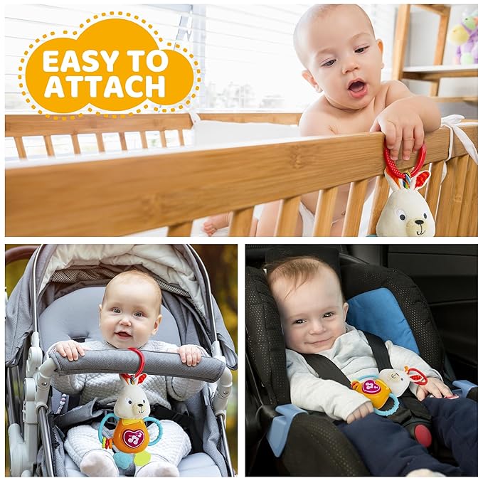 KiddoLab Bunny Teething & Rattle Musical Toy for Infants and Babies - Light-up, Sensory Chew & Interactive Toy for Infants - Baby Basket Stuffer for 3 Months and Up-CubbioJoy