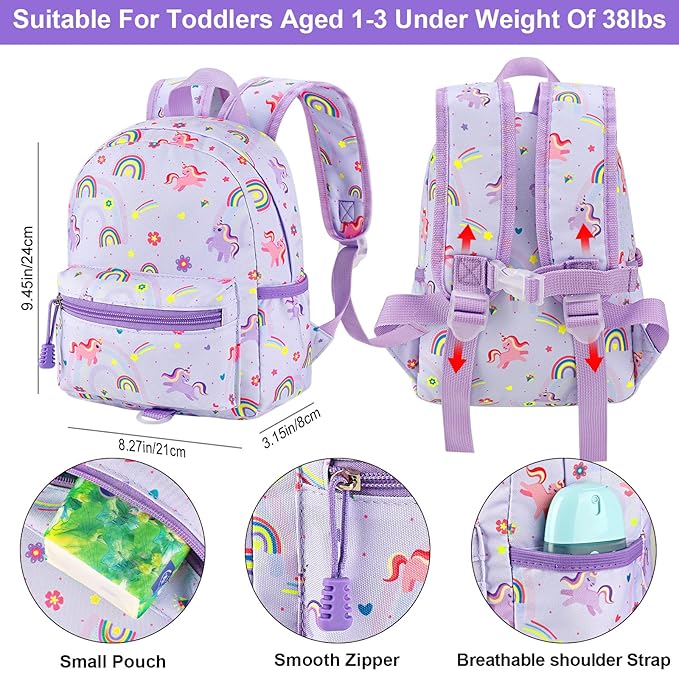 Accmor Toddler Backpack Leash, Cute Unicorn Baby Backpacks with Anti Lost Wrist Link, Mini Kids Backpack Leash Walking Harness for Outdoor Travel, Adorable Backpack Tether for Boys Girls 1-3 (Purple)-CubbioJoy