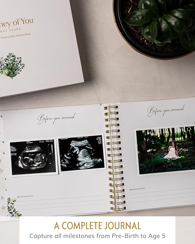 Baby Books for Baby Shower - Gift Unisex Botanical Garden Keepsake Memory Journal to Log Pregnancy and Newborn Milestones - Photo Album Scrap Books for Girl or Boy - New Parents Must Have Essentials-CubbioJoy