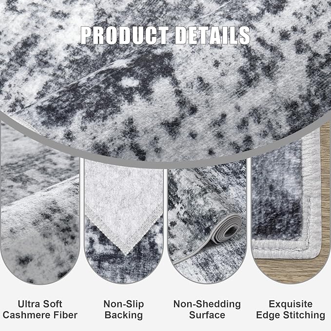 6x9 Area Rug Living Room Rug: Washable Modern Abstract Soft Thin Rug Indoor Floor No Slip Stain Resistant Carpet for Bedroom Dining Room Farmhouse Nursery Home Office - Dark Black-CubbioJoy