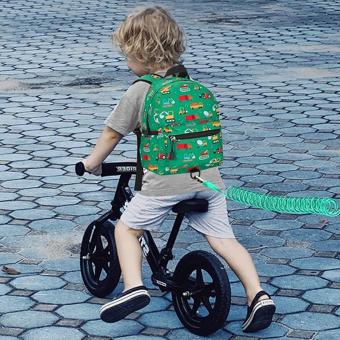 Accmor Toddler Backpack with Leash, Cute Baby Backpack with Anti Lost Wrist Link, Mini Kids Backpack Leash Walking Harness for Travel, Small Excavator Backpack Tether for Boys Girls Ages 1-3 (Green)-CubbioJoy