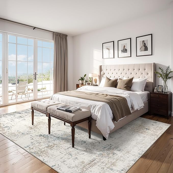 Area Rugs 9x12 Living Room - Washable Rug Modern Abstract Soft Large Neutral Non-Slip Carpet Indoor Floor Stain Resistant Thin Carpets for Bedroom Dining Room Farmhouse Nursery Home Office Multi-CubbioJoy