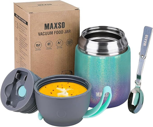 Insulated Thermo Soup Jar for Kids & Adults, 17 oz Stainless Steel Thermal Food Container with Spoon, Triple Layer Insulation (Rainbow)-CubbioJoy