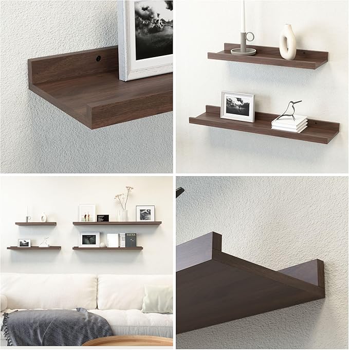 55.1 Inches Long Floating Shelves, 2 Set Rustic Wall Shelf for Bedroom, Nursery Book Shelf with Lip, Picture Ledge Shelf for Living Room, Bathroom, Kitchen - Walnut-CubbioJoy