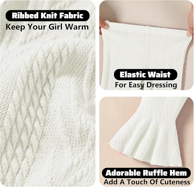 2 Pack Toddler Baby Girl Pants Flare Leggings Ribbed Knit Newborn Bell Bottoms Solid Ruffle Infant Pants for Girls-CubbioJoy