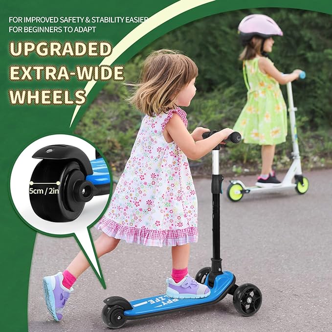 Besrey Kick Scooter for Kids Ages 3-10, 3-Wheel Folding Scooter with Adjustable Height, LED Light Wheels, Extra Wide Deck for Outdoor Activities-CubbioJoy