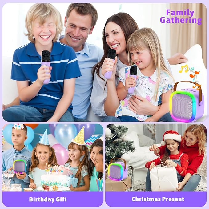 Karaoke Machine for Kids Adults, Portable Bluetooth Speaker with 2 Wireless Microphones and LED Lights, Kids Toys Birthday Gifts for Girls and Boys Ages 4, 5, 6, 7, 8,9,10,11,12+ Years, Home Party-CubbioJoy