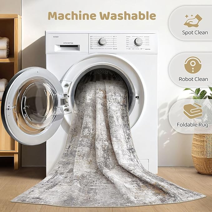 9x12 Area Rug Living Room: Washable Large Abstract Modern Soft Stain Resistant Indoor Floor Rugs Non Slip Accent Carpet for Bedroom Nursery Playroom Office Dining Room Dorm Home House- Gray Rust-CubbioJoy