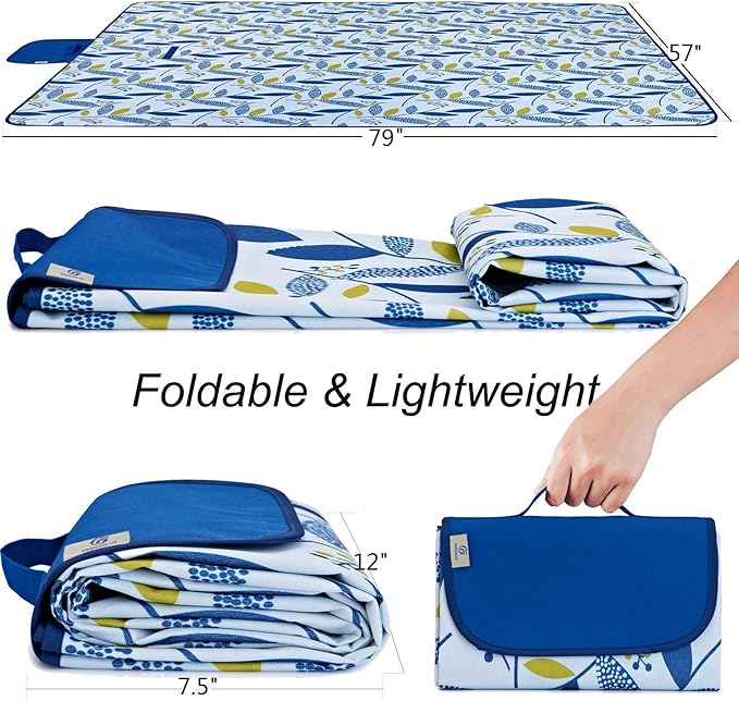 Beach Blanket Picnic Blanket Outdoor Mat Extra Large Waterproof Sand Proof Camping Blanket Lightweight Folding Portable Travel Blanket for Family Park Beach Grass, 79"x57"-CubbioJoy