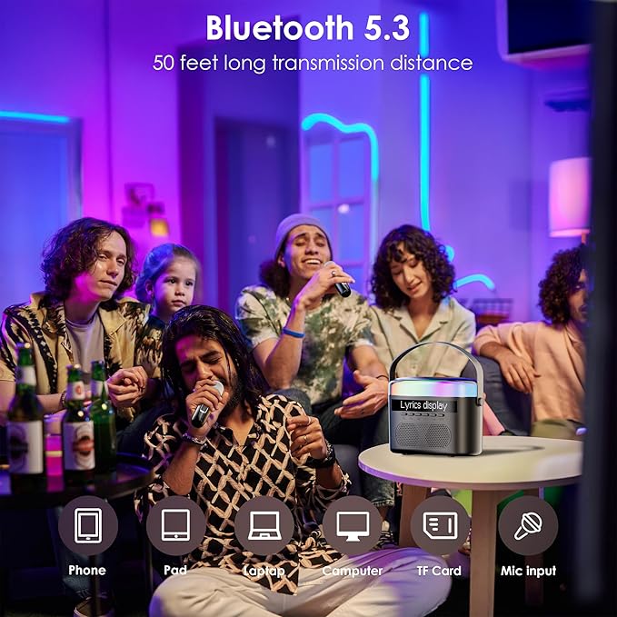 Karaoke Machine,Karaoke Machine with Lyrics Display,Portable Bluetooth 5.3 Karaoke Speaker with Upgraded Dual Speakers for Kids and Adults,with White Noise and Night Light Function (Black)-CubbioJoy