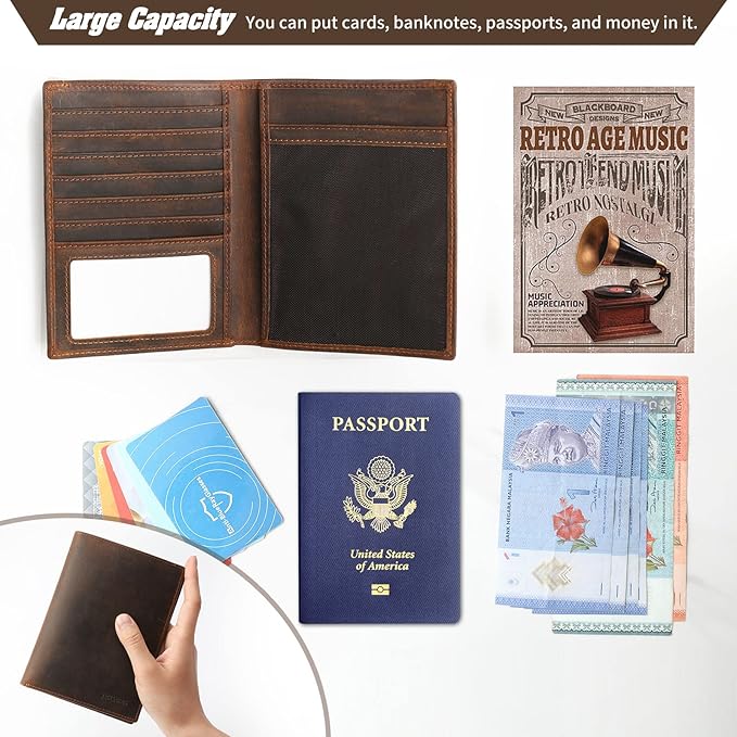 Jack&Chris Leather Passport Holder RFID Blocking Passport Travel Wallet Cover Case for Men Women Brown JC17-CubbioJoy