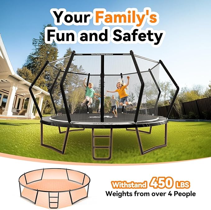BCAN 8FT 10FT 12FT 14FT 15FT 16FT Recreational Trampoline with Enclosure for Kids Adults, ASTM Approved, Outdoor Trampolines with Ladder for Kids-CubbioJoy