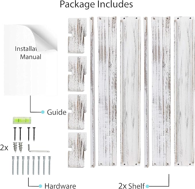 Brightmaison Polynez 30" Floating Shelves for Wall Decor, Kids Bookshelf, Nursery Book Shelves, Multiuse Shelf Set of 2 Wood Burnt White-CubbioJoy