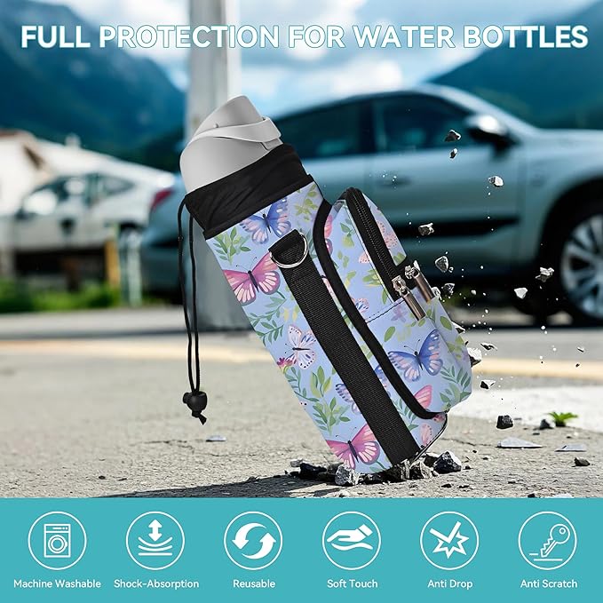 25/32/40/64oz Water Bottle Bag Holder Carrier-Insulated Crossbody Sling Case Sleeve with Strap & Pockets for Men Women Gym Cycling Travel Walking Hiking Camping-CubbioJoy