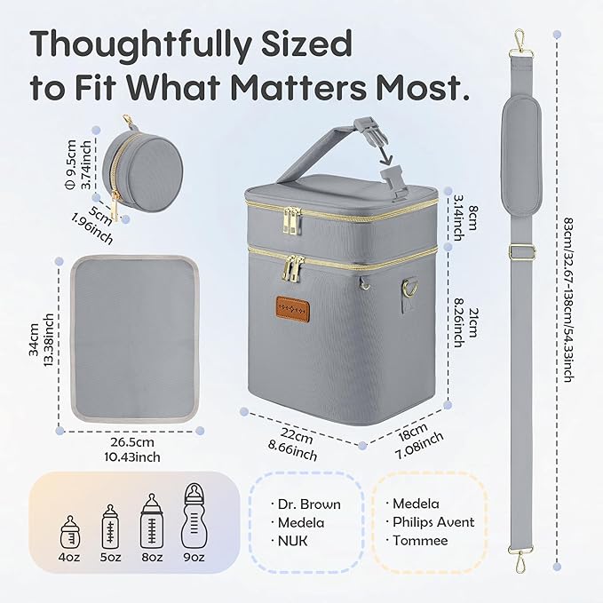 Breastmilk Cooler Bag with Ice Pack & Pacifier Case, Large Double Layer Insulated Baby Bottle Cooler Fits 6 Bottles, Breast Pump Storage Bag for Working Nursing Moms, with Gift Box-CubbioJoy