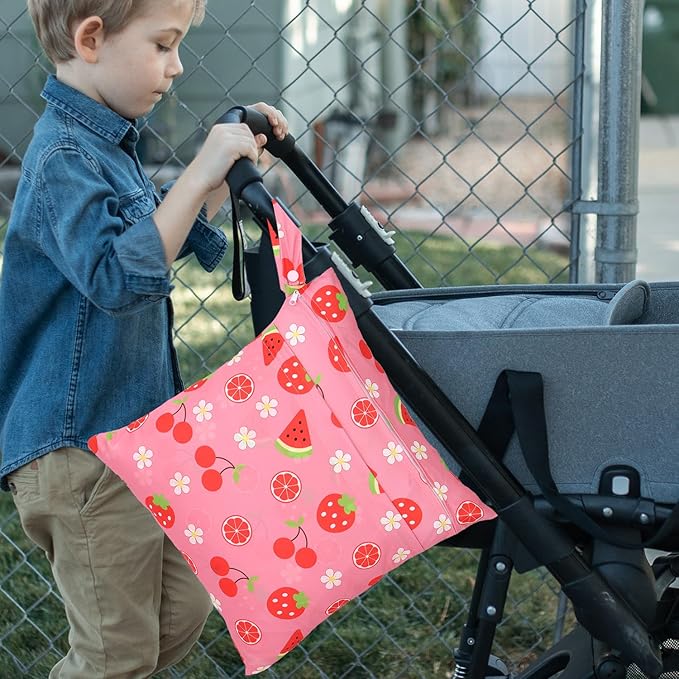 2pcs Cloth Diaper Wet Dry Bags, Waterproof Reusable Wet Bag with 2 Zipper Pockets & Handle, Washable Laundry Bags for Baby Adult Clothes Travel Beach Pool Daycare Yoga Gym Exercise Swimsuits,-CubbioJoy