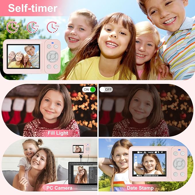 Digital Camera, 4K 64MP, 18X Zoom, Point and Shoot Digital Camera with 64GB TF Card & 2 Batteries, Portable Rechargeable Small Camera for Kids Teens Adult, Pink-CubbioJoy
