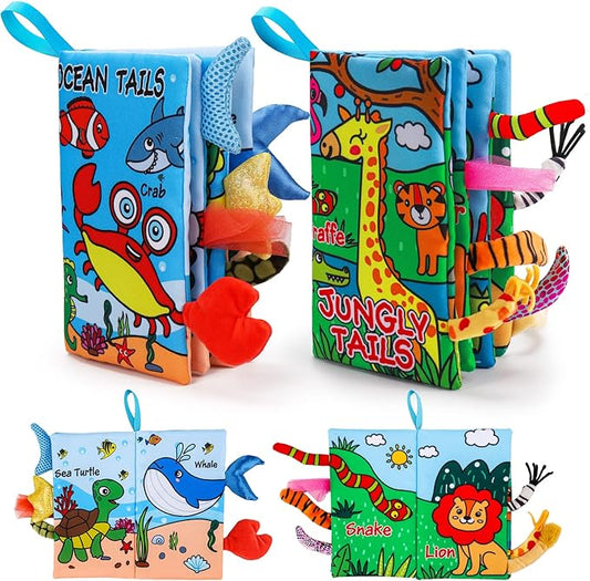 2PCS Baby Books 0-6 Months Tummy Time Infant Toys 0-3 Months High Contrast Baby Sensory Toys 3-6 6-12 Months Newborn Essentials Must Haves Crinkle Touch Feel Busy Soft Books for Babies Shower Gifts-CubbioJoy