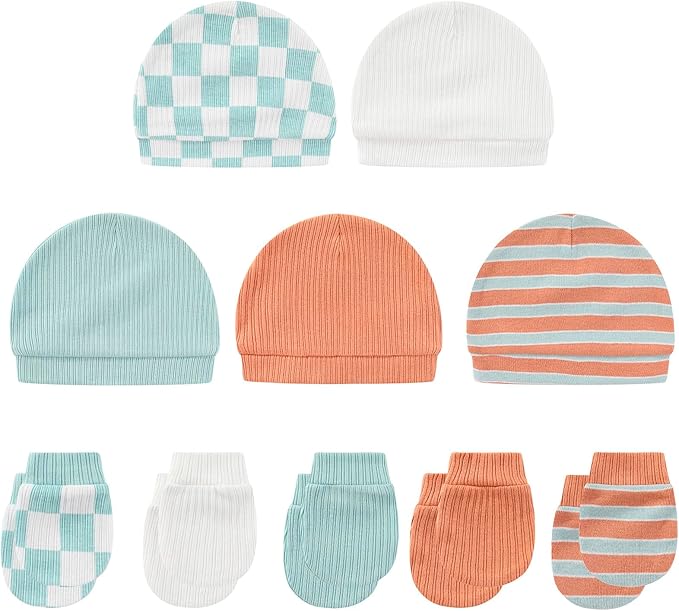 Baby Hat and Mittens Set Cotton Newborn Baby Hats Caps for Boys and Girls, 0-6 Months-CubbioJoy