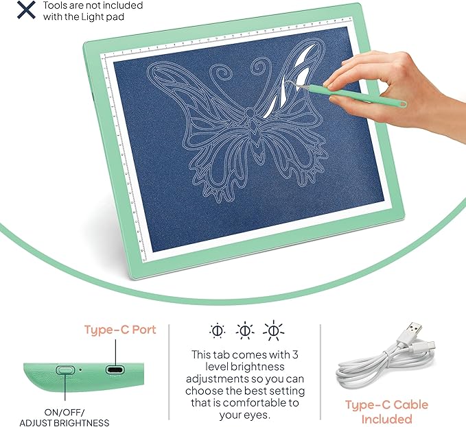 iVyne Corded Light Pad for Weeding Vinyl - A4 Light Box for Drawing - Light Board for Tracing - Light Box for Diamond Painting, Weeding Vinyl, Sketching, Tracing (Green)-CubbioJoy