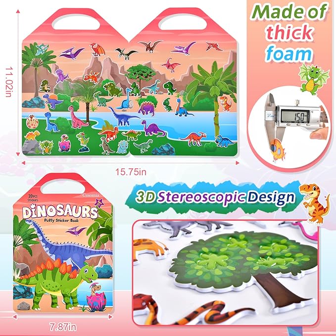 6 Set (260pcs) Puffy Sticker Books Activity for Kids, Animal, Farm, Dinosaurs, Space, Vehicle, Ocean, 3D Reusable Stickers for Boys and Girls, Travel Sticker Books for Kids Ages 3+-CubbioJoy