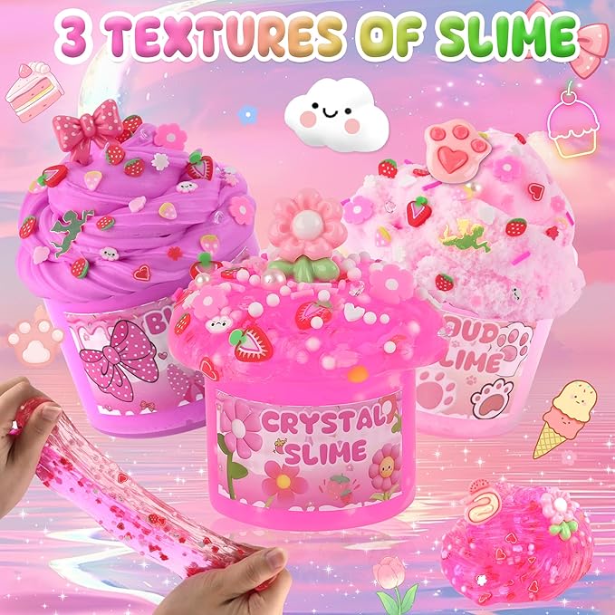 6 Pack Slimes, Pink Slime Kids, Cloud Slime kit for Girls Ages 8-12, Toys for Girls and Boys, for Kids Slime Set Party kit Goodie Bag Stuffers, 4 5 6 7 8 9 10 Year Old Girl Birthday Gift Cute Stuff-CubbioJoy