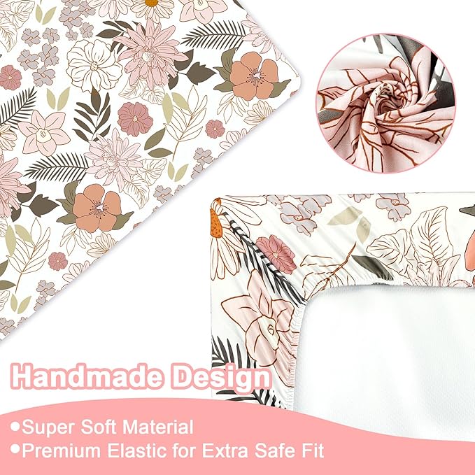 4-Piece Crib Bedding Set for Girls, Pink Baby Girl Bedding Set with Crib Skirt, Baby Quilt, Crib Sheet and Diaper Stacker, Daisy Flower-CubbioJoy