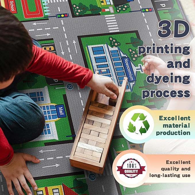 Play Mat 5'x 6'6" Car Rugs for Kids Toy Cars Kids Carpet City Pretend Play Non-Slip Washable-CubbioJoy