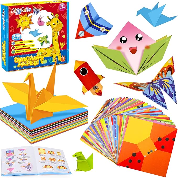 Aigybobo Origami Paper Set, 308PCS Kids Craft Paper Kit with Instructional Book for Girls Age 6,7,8,9,10,11,12, Art Projects Supplies for School Class Craft Lessons- Christmas Gifts for Boys&Girls-CubbioJoy